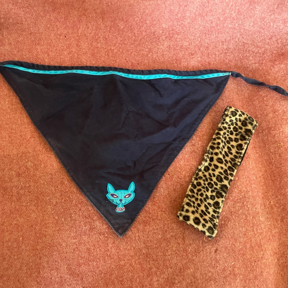 Vintage Black and Blue Bandana with Leopard Print Headband